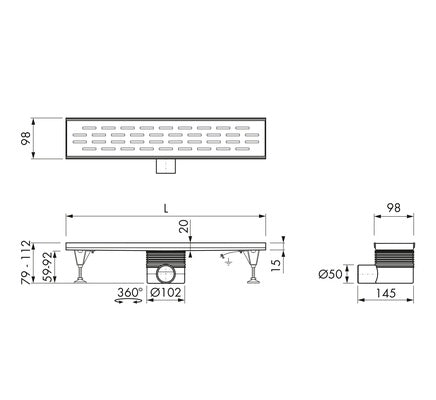 Grille polie Easy Drain move-4 120cm avec corps d’encastrement